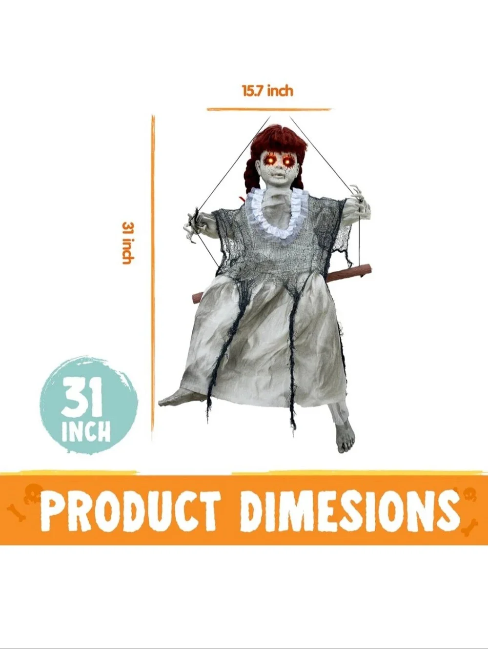 EUC LED Animated Halloween Red Haired Scary Swinging Haunted Zombie Girl!